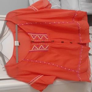 Sonoma Orange Peasant Styled Top